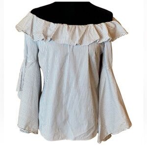 V Cristina pinstripe off shoulder blouse with bell sleeves Size Small